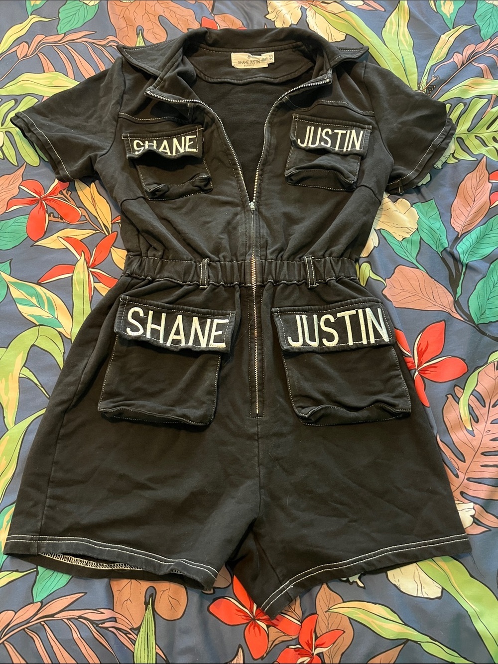 Shane Justin stretch embroidered romper